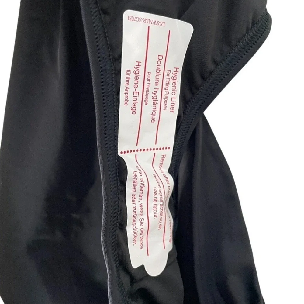 Lands' End Tugless V Neck‎ High Leg One Piece Swimsuit 12P Black NWOT